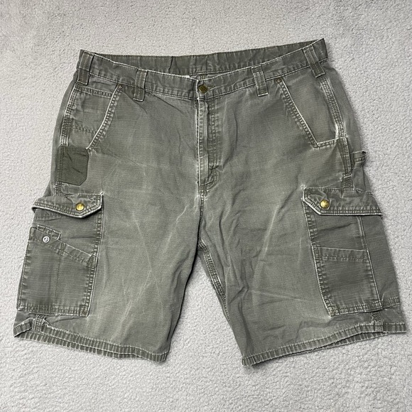 Carhartt Other - Carhartt Olive Gray Canvas Utility Shorts B357 Mos Mens Size 40 Green Cotton
